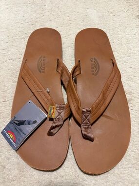 Rainbow Brown Leather Slipper Sandals Men’s 13.5-15 XXL